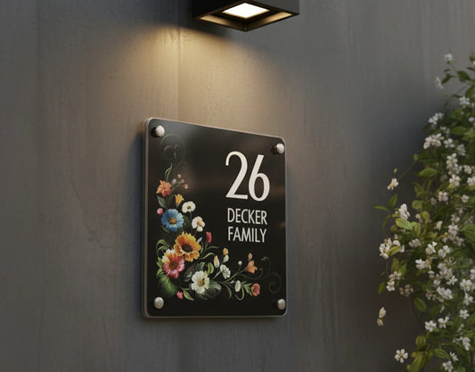 Welkomstbordjes huisnummer acrylic family name plate.